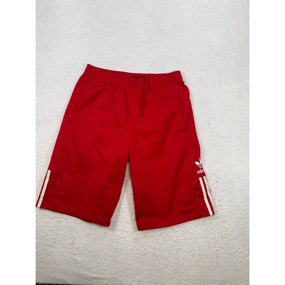 Adidas Originals Mens Red 3 Stripe Trefoil Track Shorts Size Medium